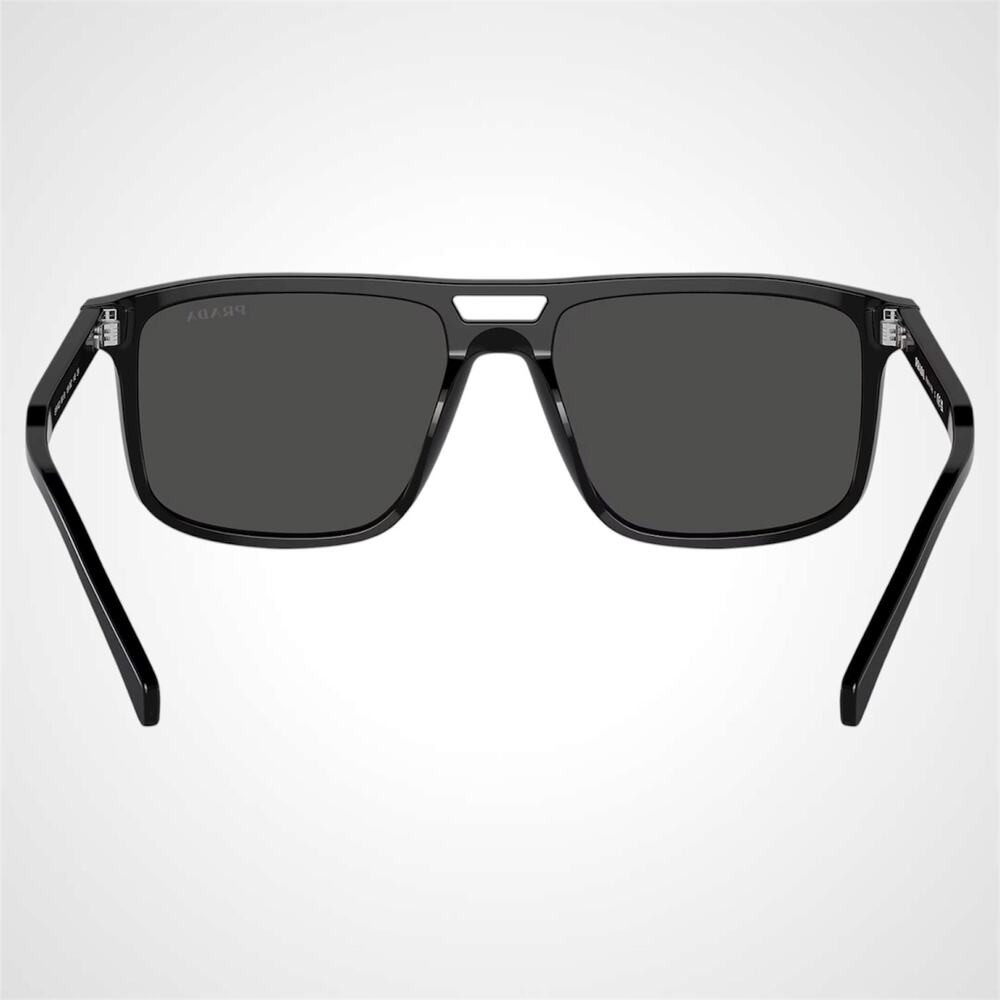 New PRADA Sunglasses Black Aviator Square Silver Metal Logo 58mm - Picture 5 of 6